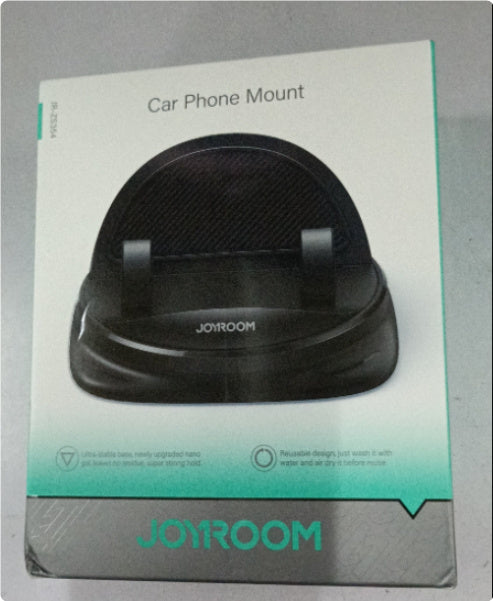 An advertisement image showing a 360° rotatable car phone holder with an upgraded, reusable silicone base. The image depicts the holder in use with a phone secured in it, and includes a close-up view of the rotatable mechanism.